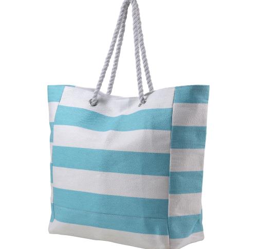 Printed Cotton Striped Beach Bags Cord Handles