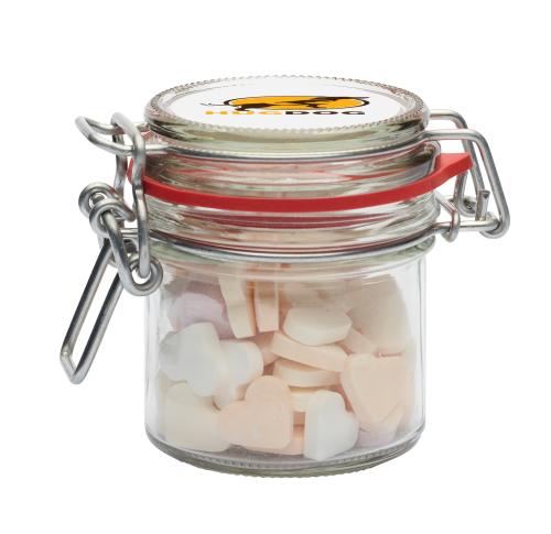 Promotional 125ml/290gr Glass jar filled with hearts small