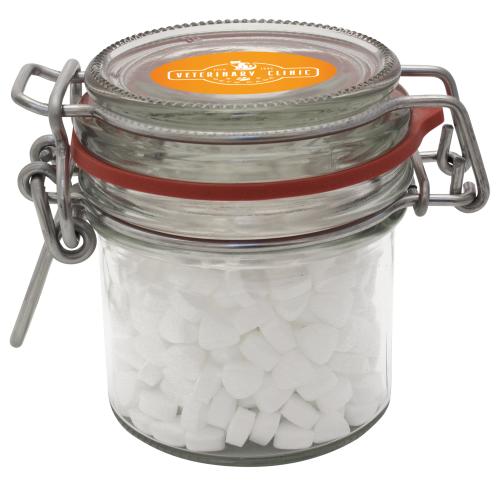 Printed 125ml/290gr Glass jar filled with extra strong mints