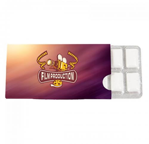 Blister pack with 12 chewing gums and a custom printed card cover