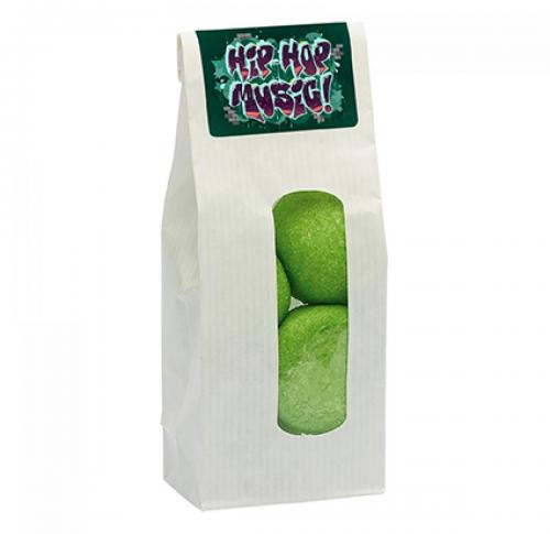 Kraft bag with window and filled with base category sweets 