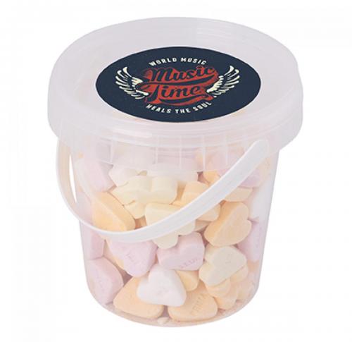 Plastic bucket filled with base category sweets.