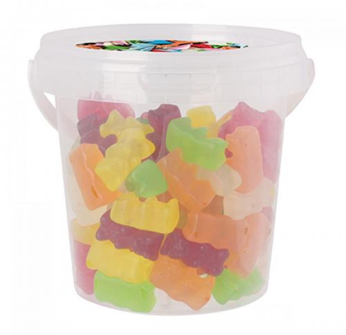 Plastic bucket filled with special category sweets
