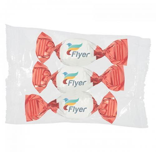 Clear flow pack containing three personalised candies.