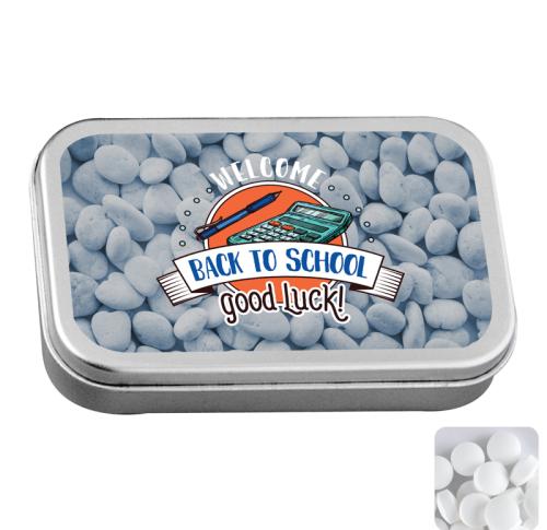 Custom Prnted Large flat hinged tins with dextrose mints