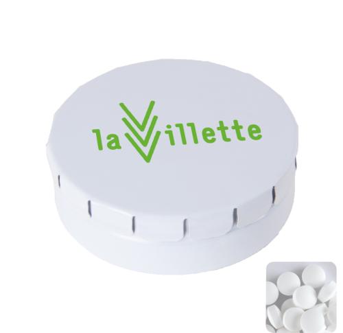 Custom Branded Round click tins with dextrose mints