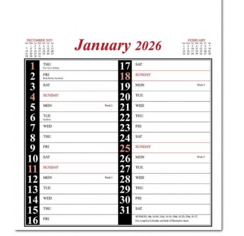 Printed Memo Wirobound - Red/Black Wall Calendars 2026