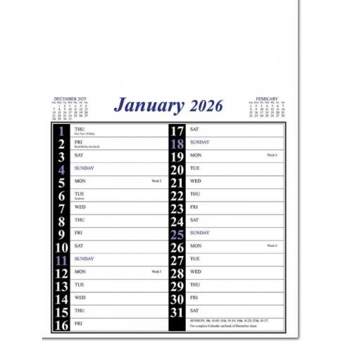 Business Printed Memo Wirobound - Blue/Black Wall Calendars 2026
