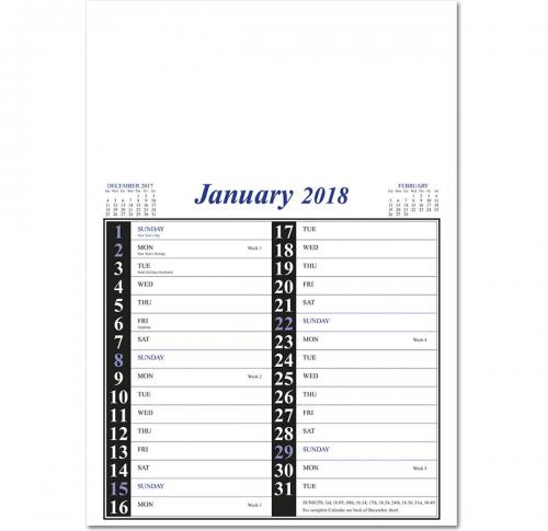 Business Printed Memo Wirobound - Blue/Black Wall Calendars 2025