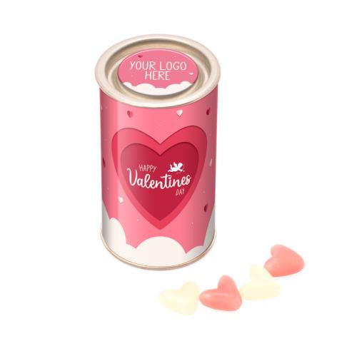 Valentines Small Snack Tube - Filled With White & Pink Jelly Hearts - Custom Logo