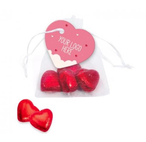 Valentines Organza Bag - Red Foil Hearts