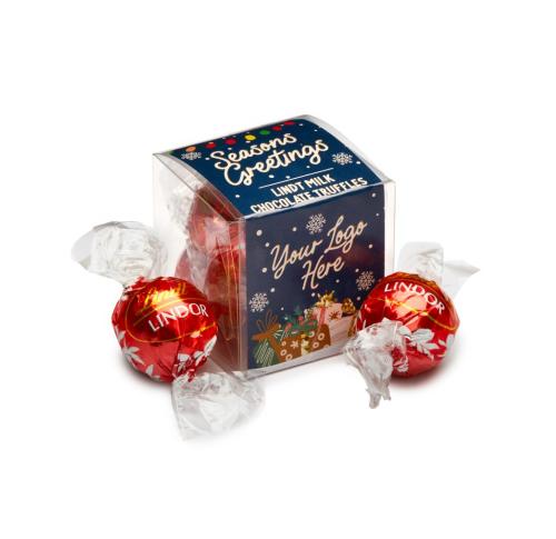 Clear Cube - Lindor Milk Chocolate Truffles Custom Logo