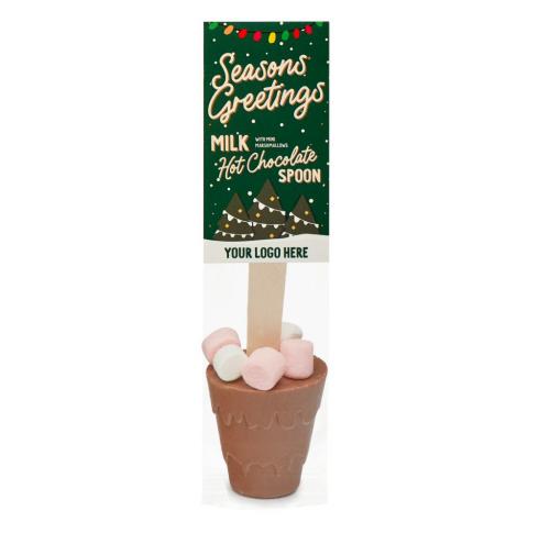 Printed Eco Info Card - Hot Choc Spoon - Christmas Milk Chocolate - With Mini Marshmallows