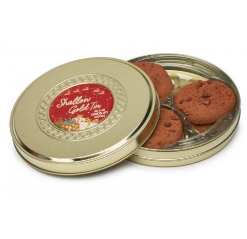 Shallow Gold Treat Tin - Belgian Chocolate Cookies