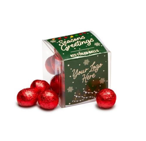 Branded Christmas Chocolate Clear Cube - Red Foiled Balls