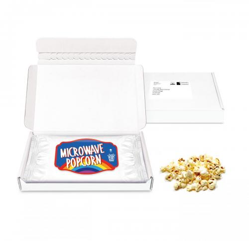 Letterbox Popcorn Gift Pack– Midi Postal Box - Microwave Popcorn - PAPER LABEL