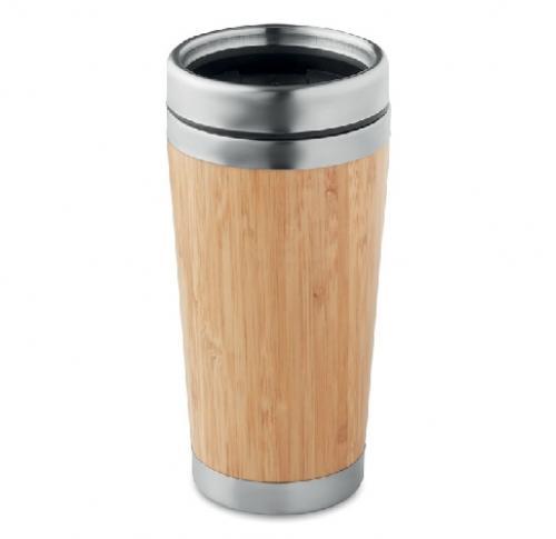 Bamboo Finish Stainless Steel Double Wall Travel Cup 400ml