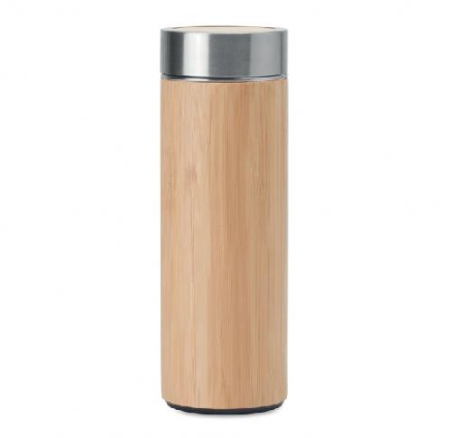 Double Wall Insulating Bottle Stainless Steel Bamboo Cover 400ml