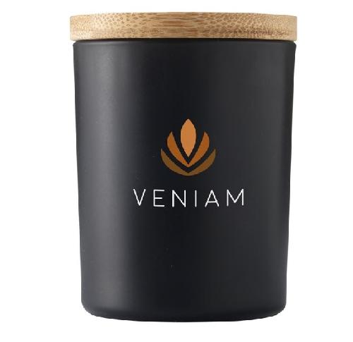 Branded Candles Vanilla Scented Black Glass Bamboo Lid