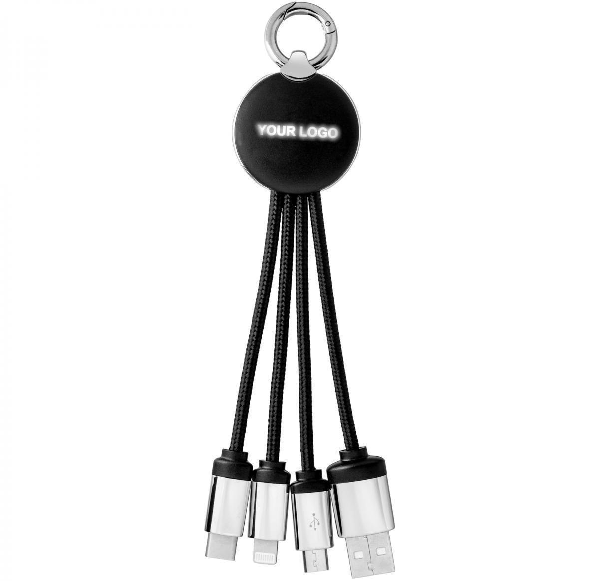 3 in 1 charging cable with light -PUHALANI BLACK/WHITE