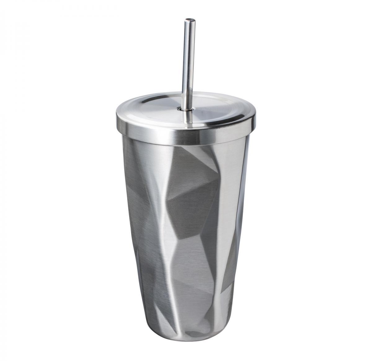 Stainless Steel Mug With Lid And Stainless Steel Straw - 500ml