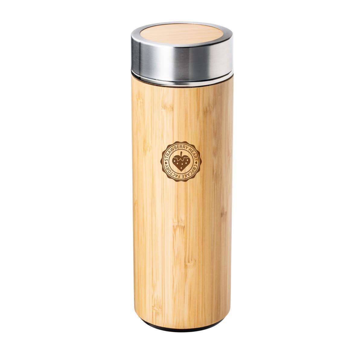Insulated flask with stainless steel and bamboo with tea strainer -ADAMUZ
