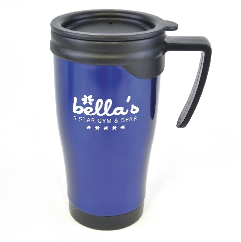 Printed Takeaway Coffee Cups 450ml Double Walled Stainless Steel Wiith Handle
