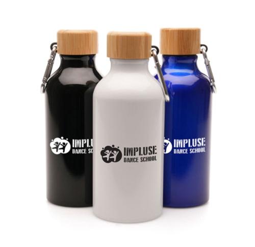 Customised 400ml Bottle Aluminium Drinks Water Bottles Bamboo Lid Caribiner Attachment
