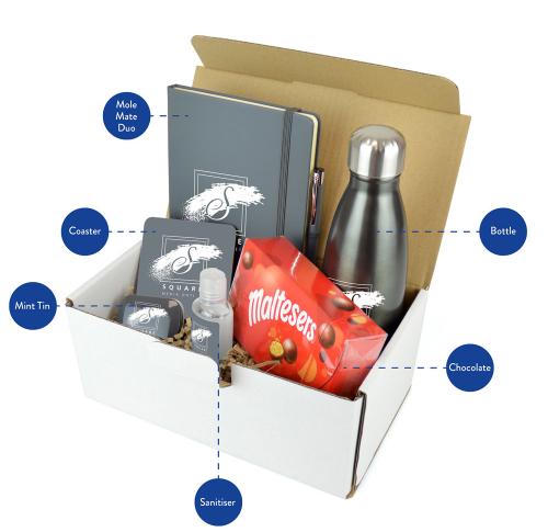 Premium Corporate Gift Packs -  Branded Bottle, Notebook, Pen, Coaster, Maltesers, Hand Santiser