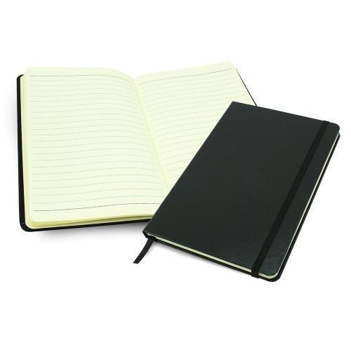 Promotional Black Vellum A5 Casebound Notebooks With An Elastic Strap