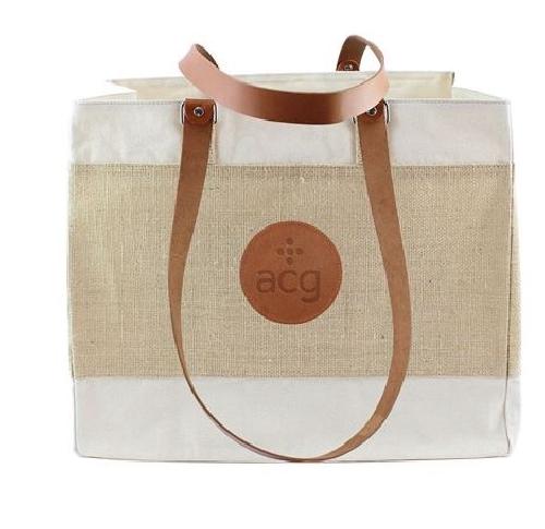 Deluxe Jute & Cotton Tote Bag With Chelsea Leather Handles 