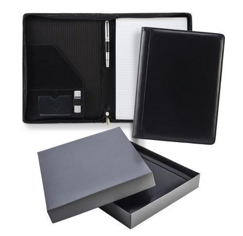 Custom Printed Leather A4 Zipped Conference Folders Black Ascot