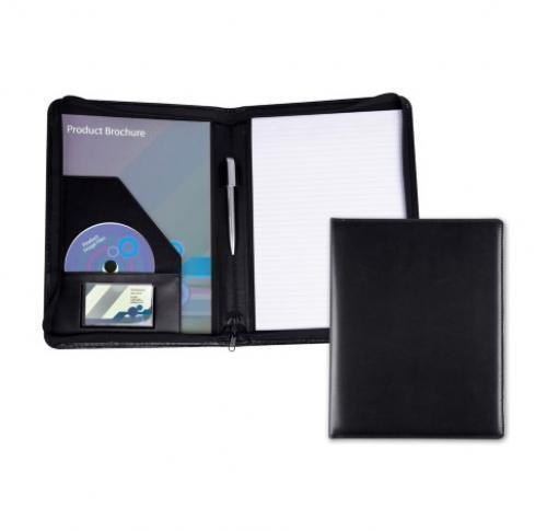 Leather A4 Zipped Conference Folder Black Hampton