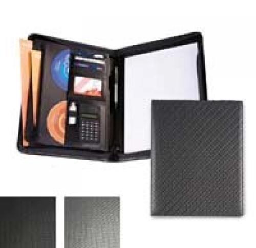 Carbon Fibre Effect A4 Deluxe Zipped Folder With Calculator