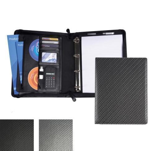 Carbon Fibre Effect PU A4 Deluxe Zipped Conference Folder