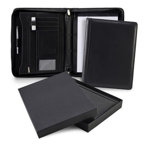 Leather Deluxe A4 Zipped Ring Binder Black Nappa