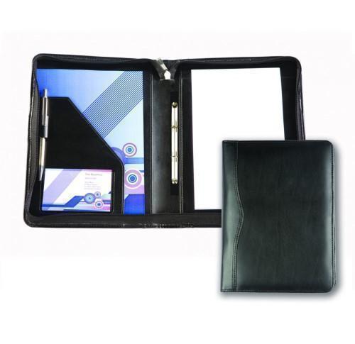 Leather A5 Zipped Ring Binder Black