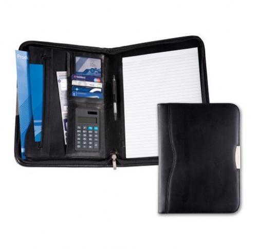 Leather A4 Deluxe Zipped Conference Folder With Calculator