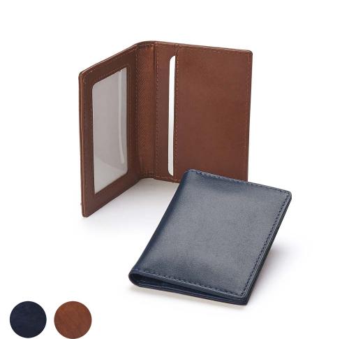  Accent Sandringham Nappa Leather Luxury Leather Card Case with Window Pocket, with accent stitching in a  choice of black, navy or brown.