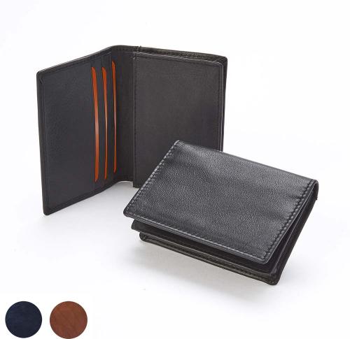  Accent Sandringham Nappa Leather Business Card Holder, with accent stitching in a  choice of black, navy or brown.