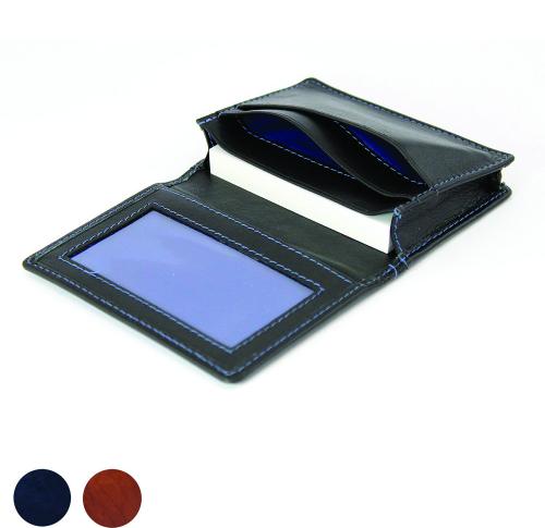  Accent Sandringham Nappa Leather Business Card Holder with Travel or Oyster Card Window, with accent stitching in a  choice of black, navy or brown.