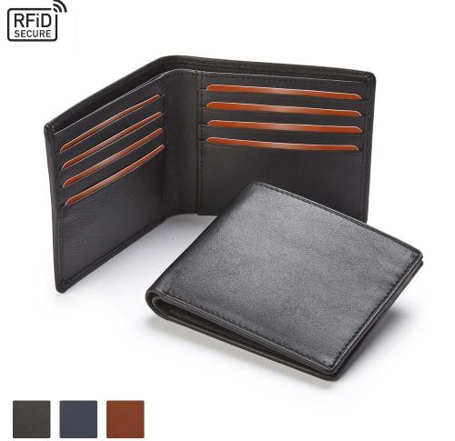  Accent Sandringham Nappa Leather Luxury Leather Wallet with RFID Protection, with accent stitching in a  choice of black, navy or brown.