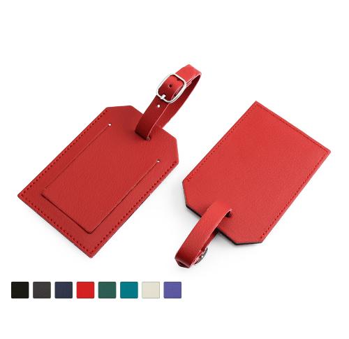 Recycled ELeather Rectangular Luggage Tag with Security Flap, made in the UK in a choice of 8 colours.