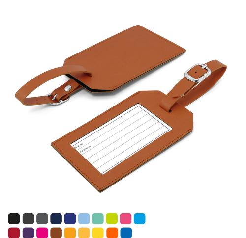 Custom Logo Rectangle Luggage Tag In Soft Touch Vegan Torino PU. 