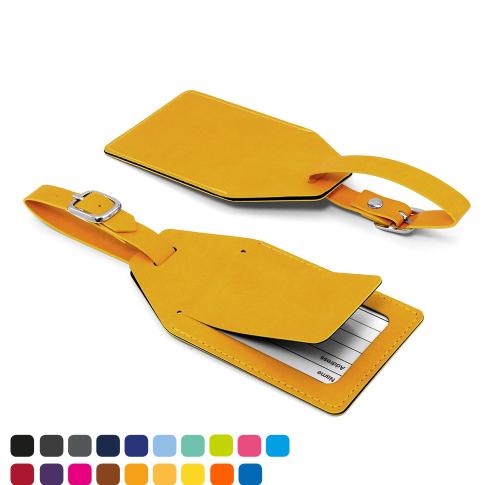Angled Luggage Tag with security flap in Soft Touch Vegan Torino PU. 