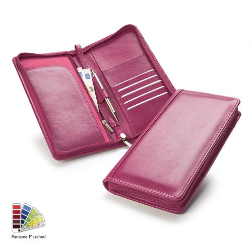 Sandringham Nappa Leather Zipped Travel Wallet made to order in any Pantone Colour