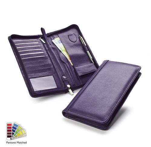 Sandringham Nappa Leather Deluxe Zipped Travel Wallet made to order in any Pantone Colour