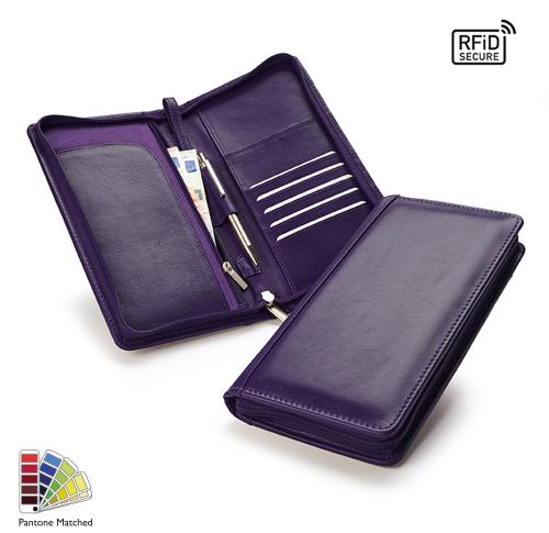 Sandringham Nappa Leather Zipped Travel Wallet with RFID Protection made to order in any Pantone Colour