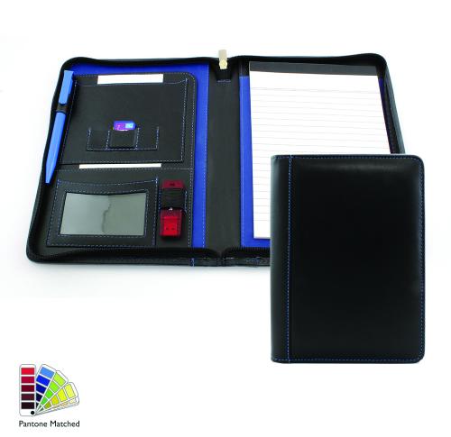Sandringham Nappa Leather Zipped A5 Conference Folder made to order in any Pantone Colour