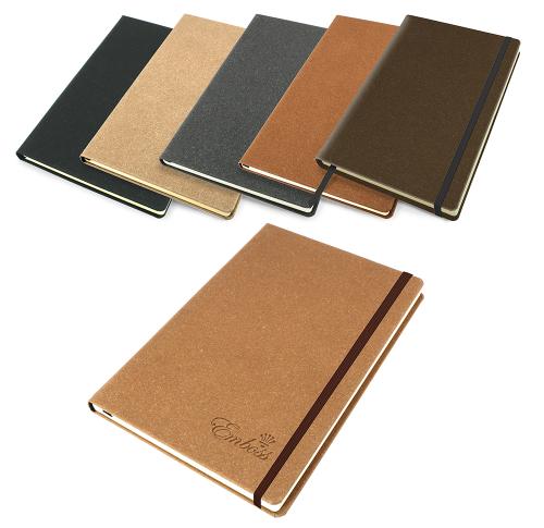Beige Palma Natural Recycled Leather  A5 Casebound Notebook with Elastic Strap in 5 colours